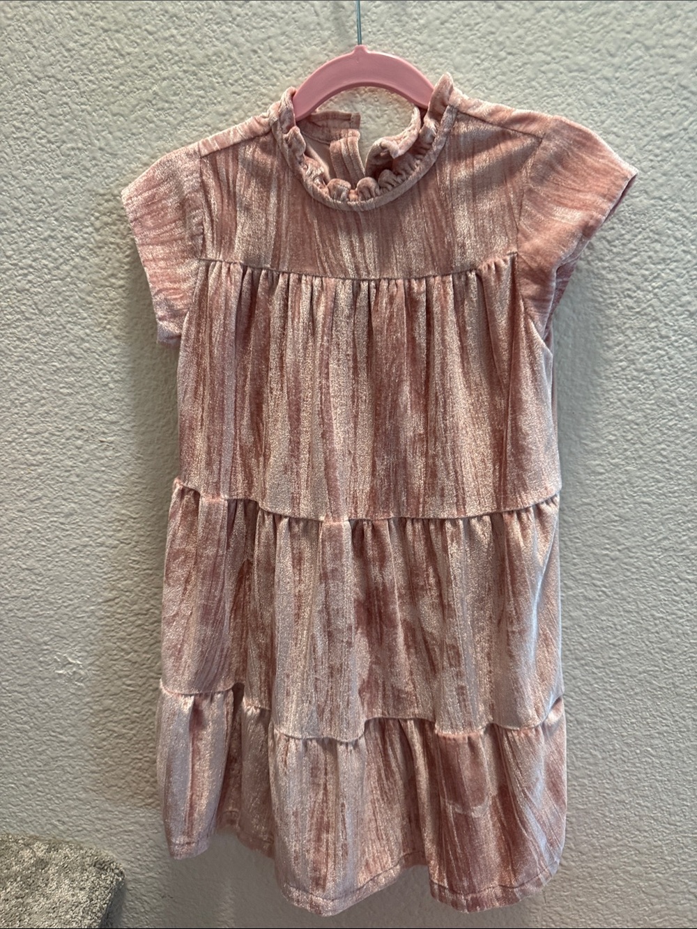 GAP Shimmer Pink Tiered Ruffle Neck Dress